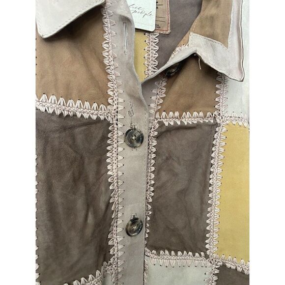 NWT FREE PEOPLE Sz L EDIE CROCHET CHORE LEATHER SUEDE PATCHED SHIRT JACK… - Picture 6 of 9